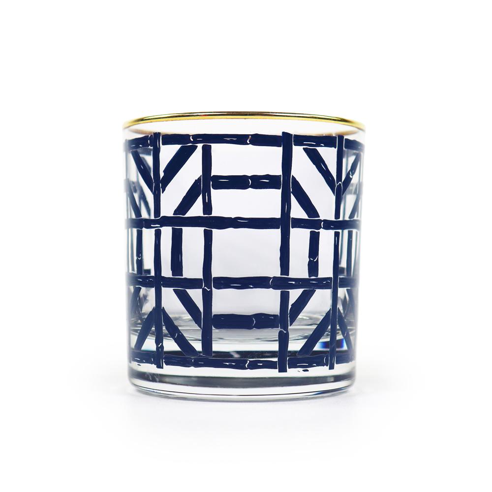 Navy Bamboo Bourbon Glass, Set of 4