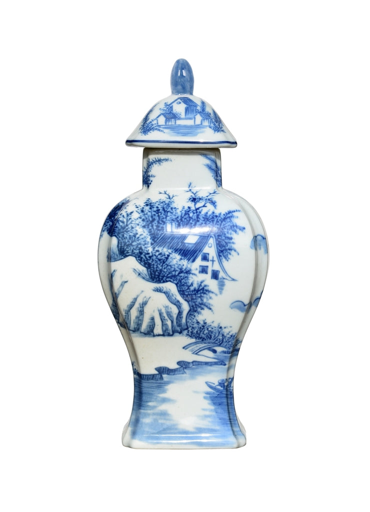 Blue & White Chinoiserie Rectangular Jar, 11