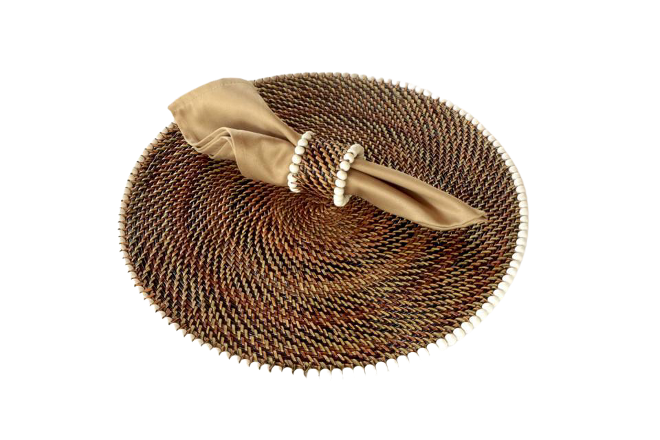 Handwoven Placemat with Beads, White