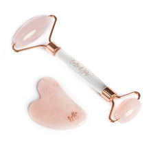 Load image into Gallery viewer, Rose Quartz Face Roller &amp; Gua Sha Stone Set
