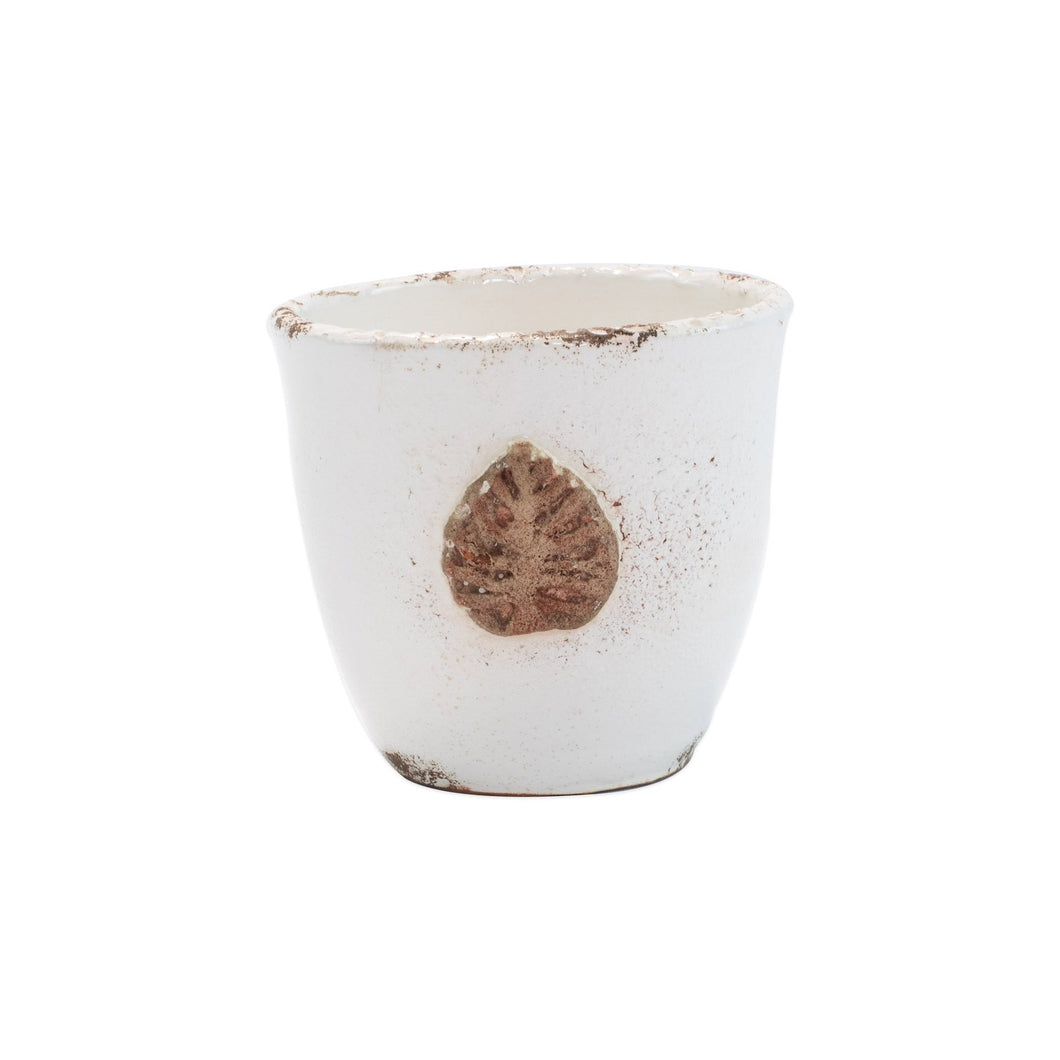 Rustic Garden White Small Cachepot with Leaf