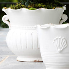 Load image into Gallery viewer, Rustic Garden White Small Scallop Planter with Emblem
