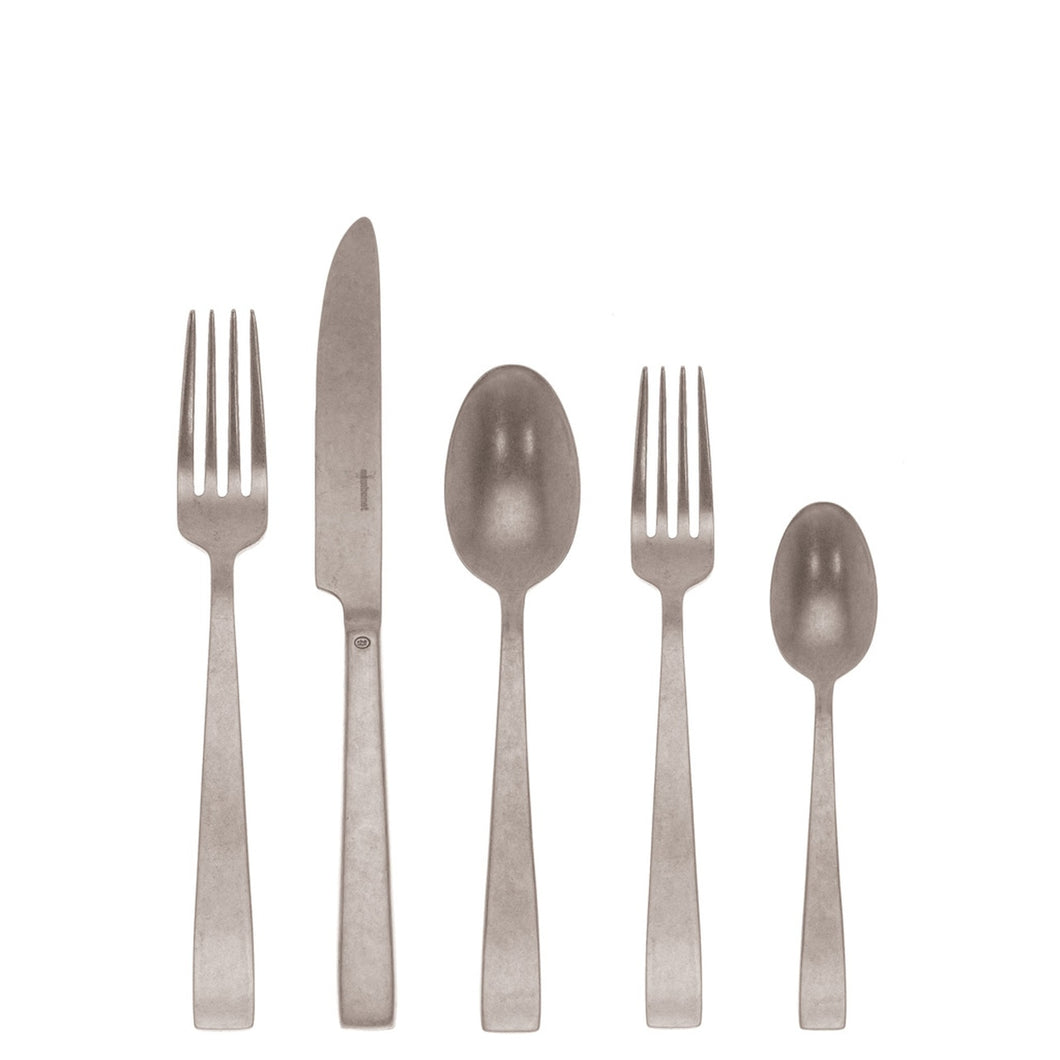 Flat Vintage Finish Flatware 5 pc Place Setting, 18/10 Stainless Steel