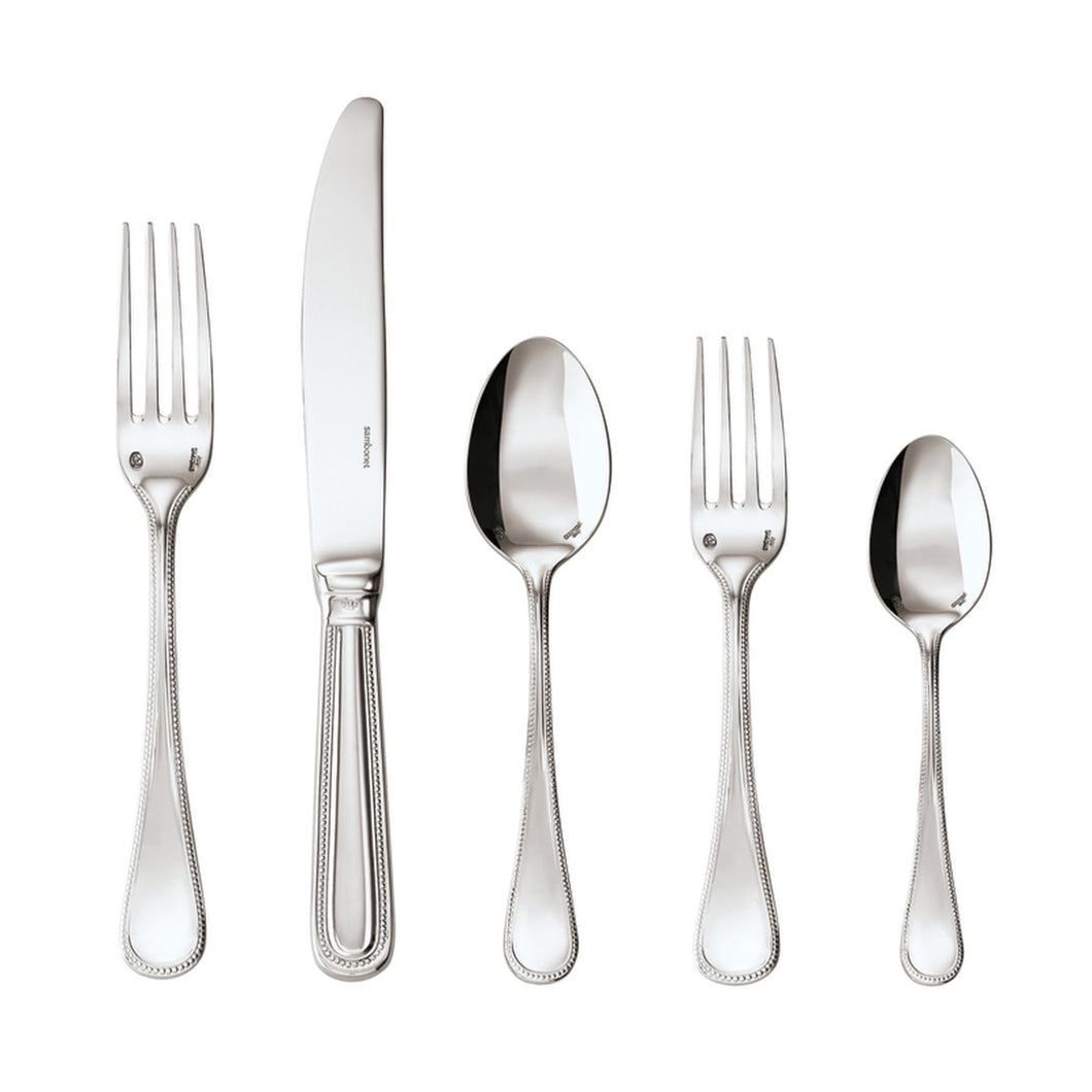 Perles Solid Handle Flatware 5 pc Place Setting, 18/10 Stainless Steel