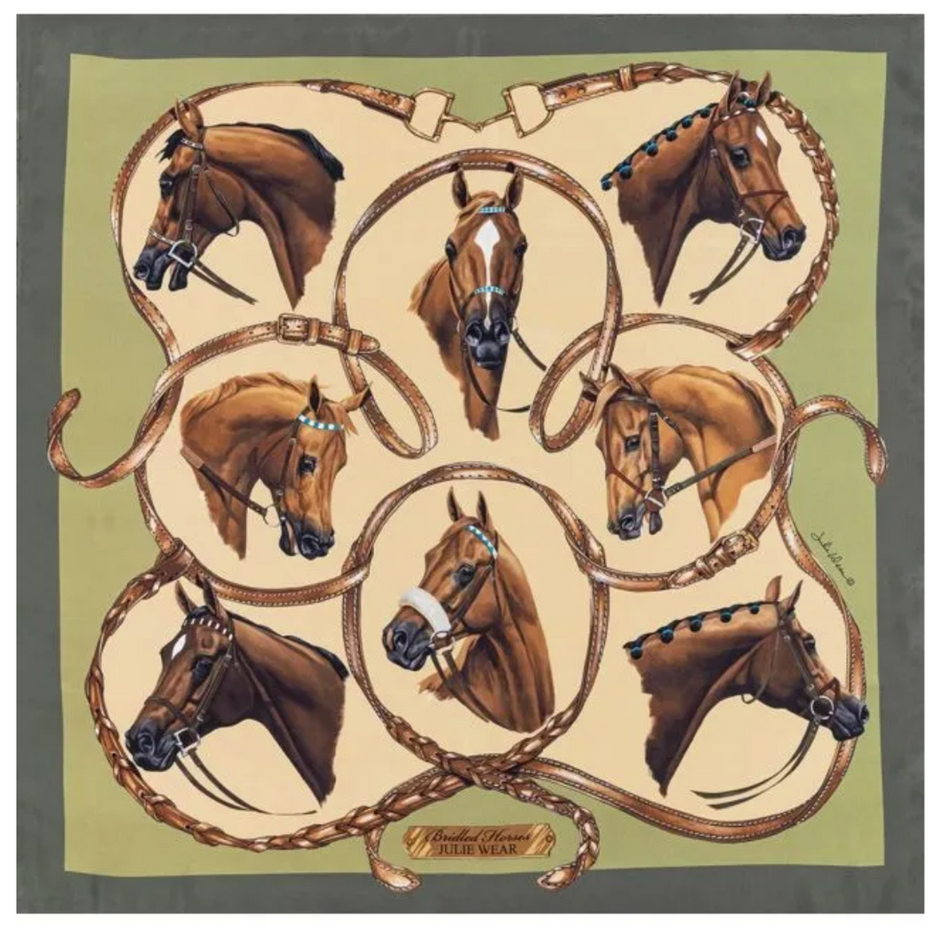 Bridled Horses Scarf, Green