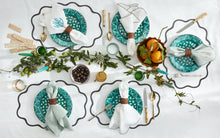 Load image into Gallery viewer, Scallop Edge Ice Blue/Navy Circle Placemat, Set of 4
