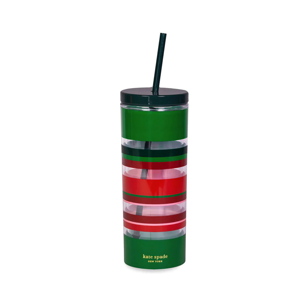 Acrylic Tumbler with Straw, Christmas Stripe