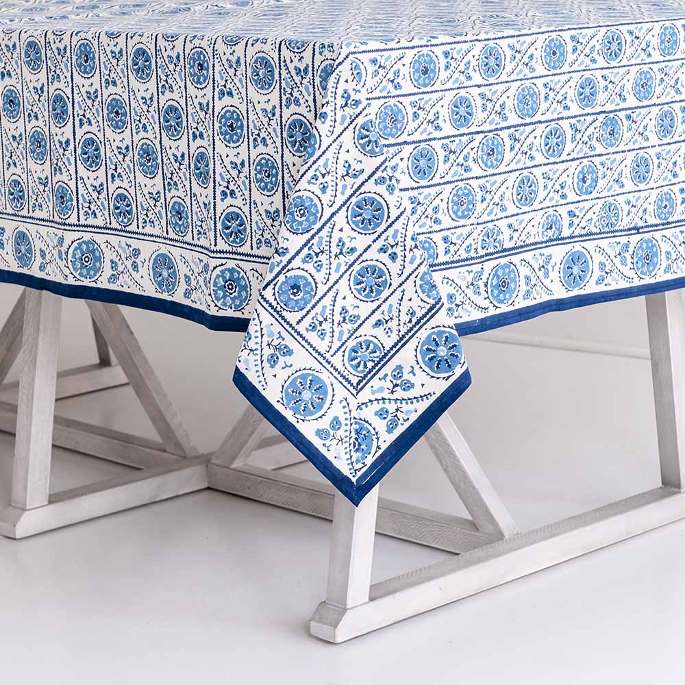 Bukhara Stripe Indigo Tablecloth, 60x90