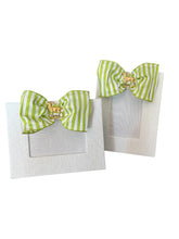 Load image into Gallery viewer, White Linen Frame with Lime Stripe Bow &amp; Reindeer, 4x6
