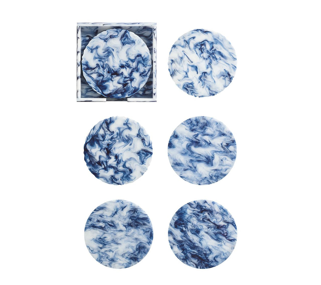 White & Navy Wave Drink Coasters, Set of 6