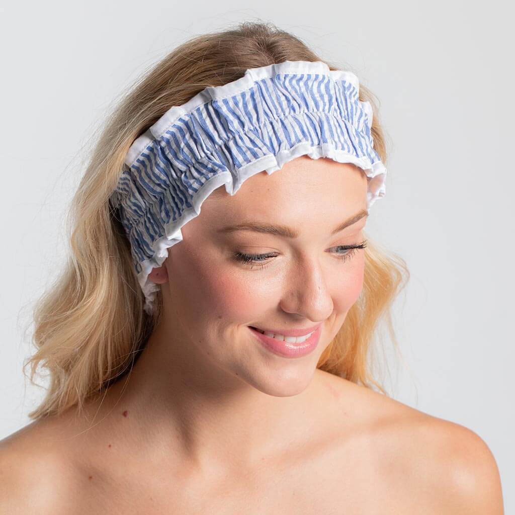 Blue Seersucker Spa Headband
