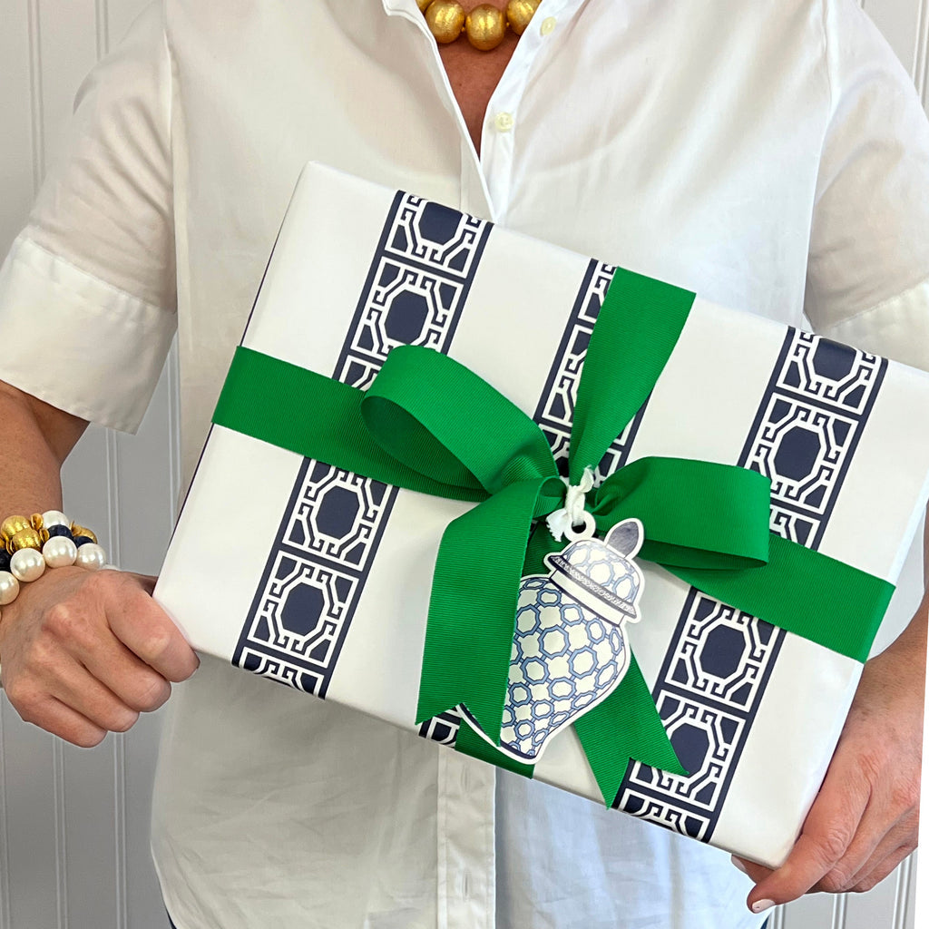Navy Blue Garden Gate Stripe Gift Wrap Sheets