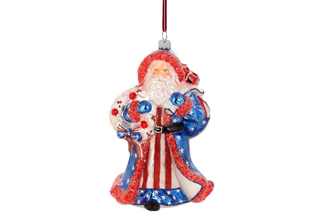 Patriotic Santa with Wreath Ornament