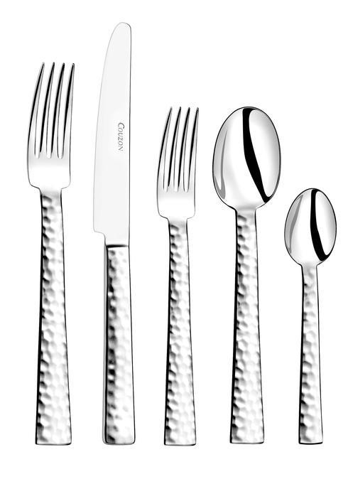Ato Hammered Flatware 5 pc Place Setting, 18/10 Stainless Steel