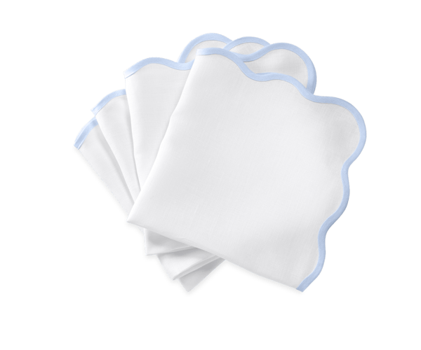 Casual Couture Scallop Napkin with Sky Blue Trim, Set of 4