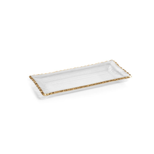 Textured Rectangular Tray with Jagged Gold Edge, Md