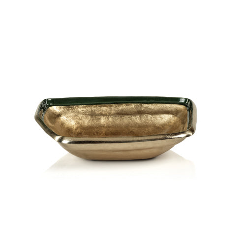 Freeform Gold Bowl with Green Enamel Accent, Lg